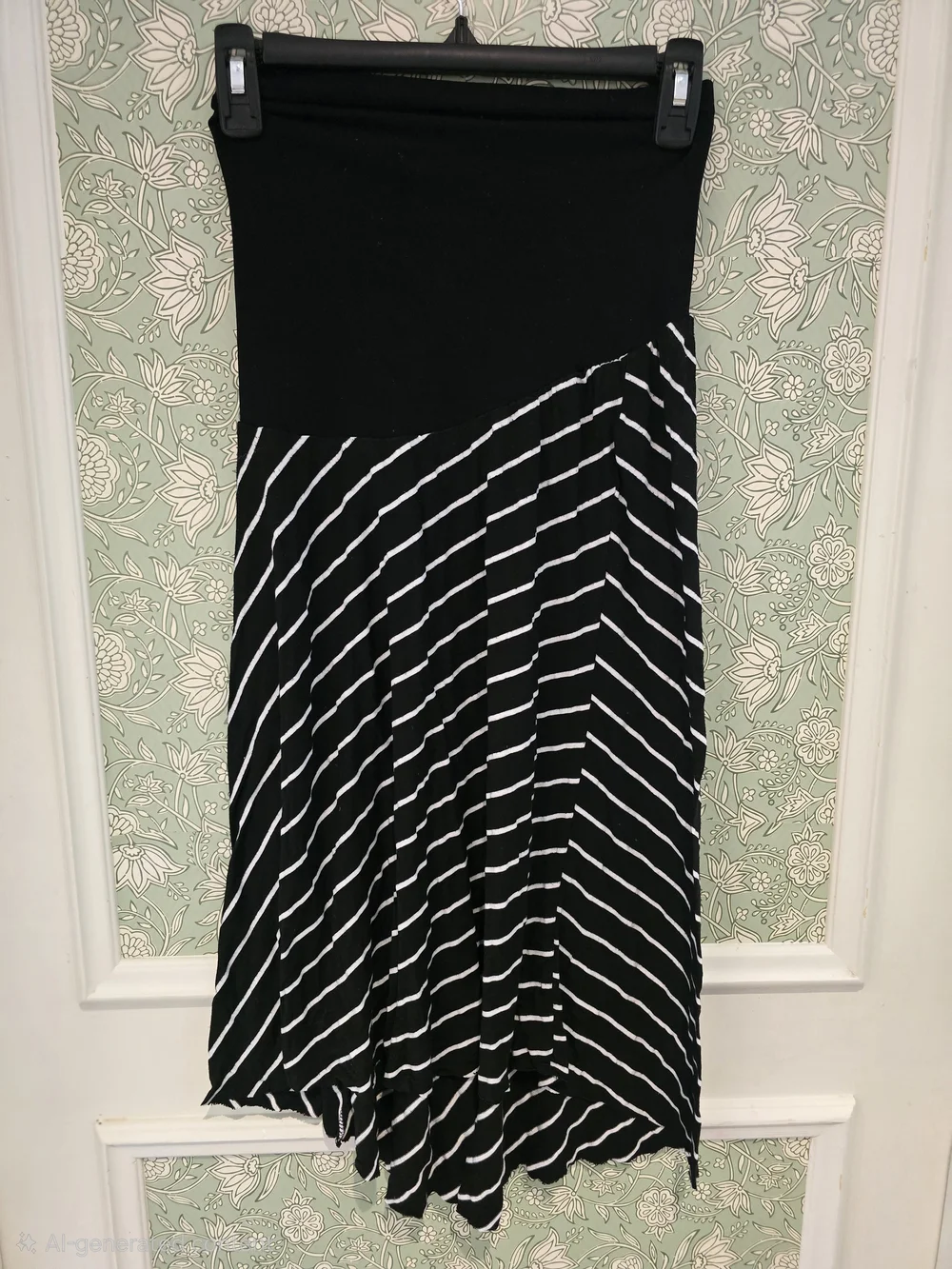 Striped Black & White Maternity Handkerchief Hem Skirt